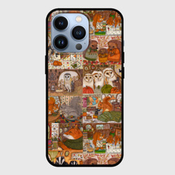 Чехол для iPhone 13 Pro Коллаж из сказочных зверей - совы, белки, ёжики