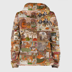 Куртка с принтом Коллаж из сказочных зверей — совы, белки, ёжики для женщины, вид сзади №1. Цвет основы: белый