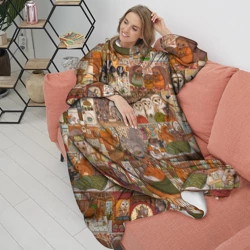 Плед с рукавами Коллаж из сказочных зверей - совы, белки, ёжики - фото 2