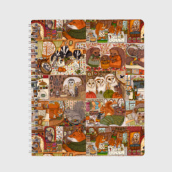 Тетрадь Коллаж из сказочных зверей - совы, белки, ёжики