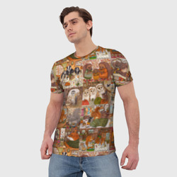 Мужская футболка 3D Коллаж из сказочных зверей - совы, белки, ёжики - фото 2