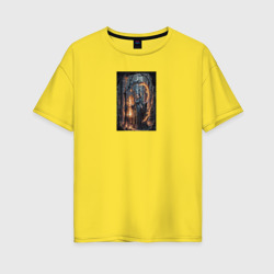 Женская футболка хлопок Oversize Ведьма в пылающих руинах