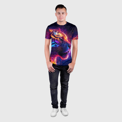 Мужская футболка 3D Slim с принтом Космический звездный тигр, вид сбоку #3