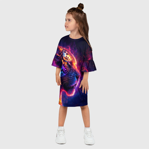 Детское платье 3D с принтом Космический звездный тигр, фото на моделе #1