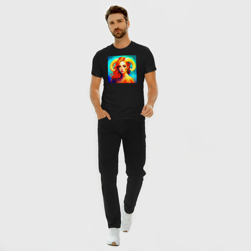 Мужская футболка хлопок Slim Девушка Знак Зодиака Овен - нейросеть, цвет черный - фото 5