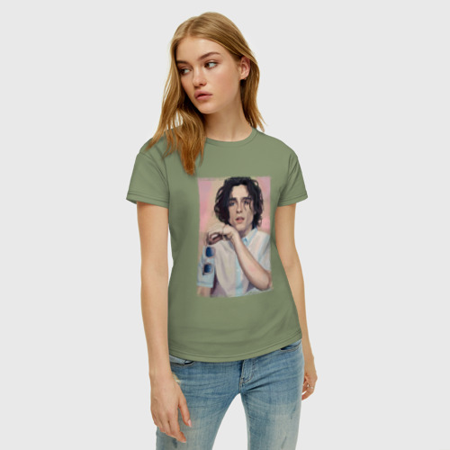 Женская футболка хлопок Тимоти Шаламе с очками, цвет авокадо - фото 3
