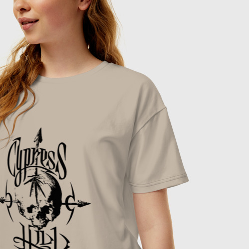 Женская футболка хлопок Oversize Cypress Hill - album logo, цвет миндальный - фото 3
