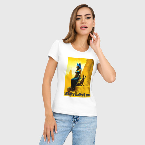 Женская футболка хлопок Slim Бог Анубис в женском обличии - нейросеть, цвет белый - фото 3