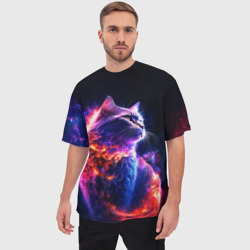 Мужская футболка oversize 3D Космический звездный кот - фото 2