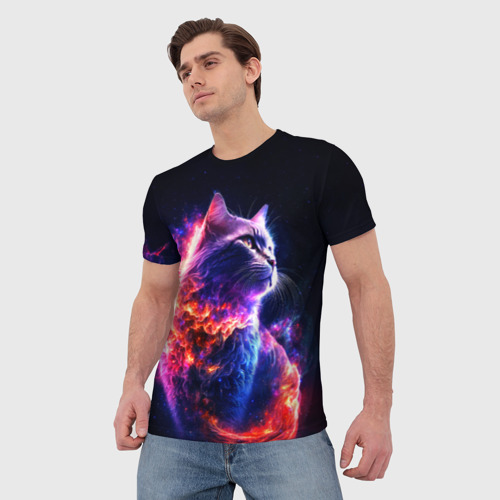 Мужская футболка 3D Космический звездный кот, цвет 3D печать - фото 3