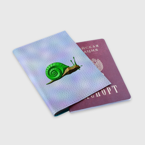 Обложка для паспорта матовая кожа Улитка с зеленой раковиной, цвет голубой - фото 3