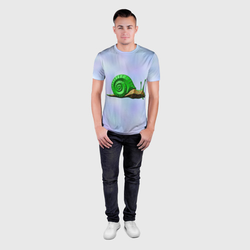 Мужская футболка 3D Slim с принтом Улитка с зеленой раковиной, вид сбоку #3
