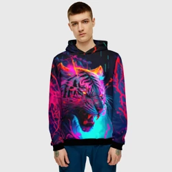 Мужская толстовка 3D Космический неоновый тигр - фото 2