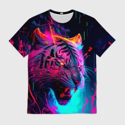 Мужская футболка 3D Космический неоновый тигр