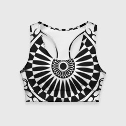 Женский спортивный топ 3D Черно белый узор с радиусами
