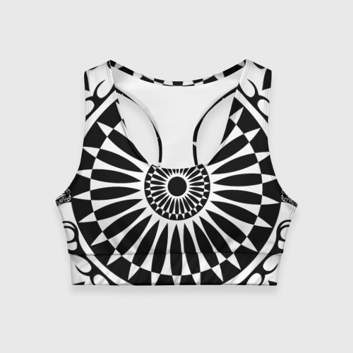Женский спортивный топ 3D Черно белый узор с радиусами, цвет 3D печать