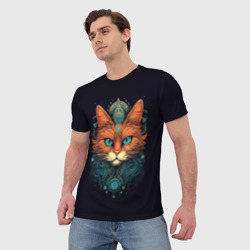 Мужская футболка 3D Рыжий кот с бирюзовыми глазами - фото 2