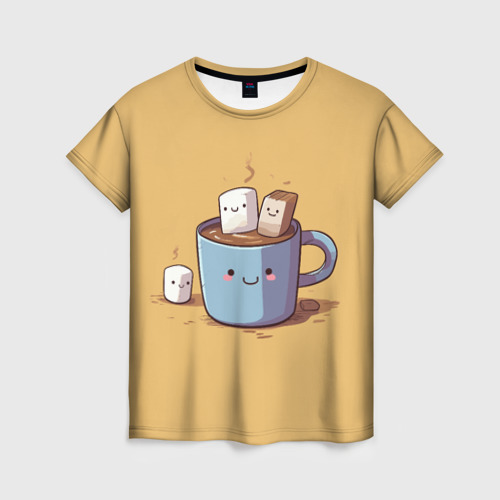 Женская футболка 3D Кружка кофе с Маршмеллоу, цвет 3D печать