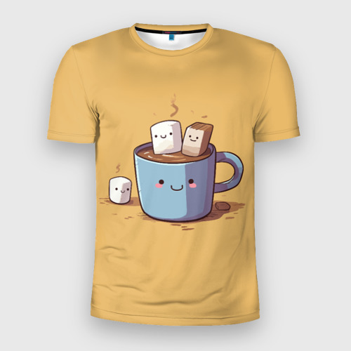 Мужская футболка 3D Slim Кружка кофе с Маршмеллоу, цвет 3D печать