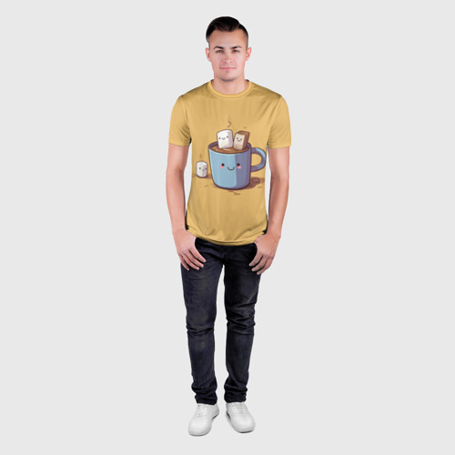 Мужская футболка 3D Slim Кружка кофе с Маршмеллоу, цвет 3D печать - фото 4