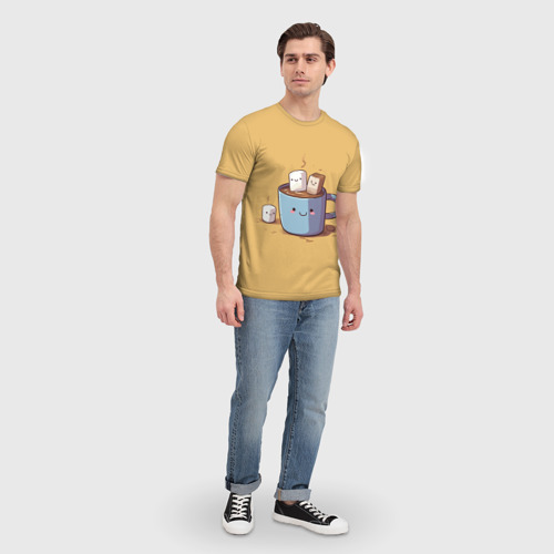 Мужская футболка 3D Кружка кофе с Маршмеллоу, цвет 3D печать - фото 5