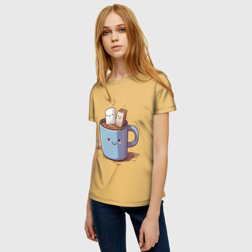 Женская футболка 3D Кружка кофе с Маршмеллоу, цвет 3D печать - фото 3