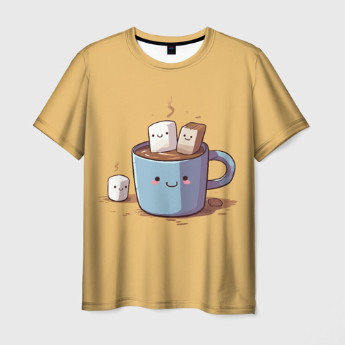 Мужская футболка 3D Кружка кофе с Маршмеллоу, цвет 3D печать