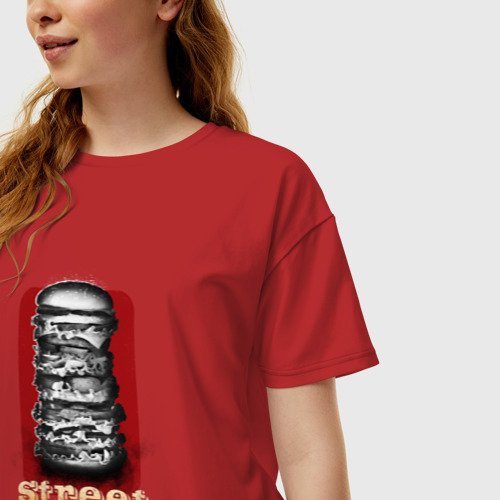 Женская футболка хлопок Oversize с принтом Уличная еда, фото на моделе #1