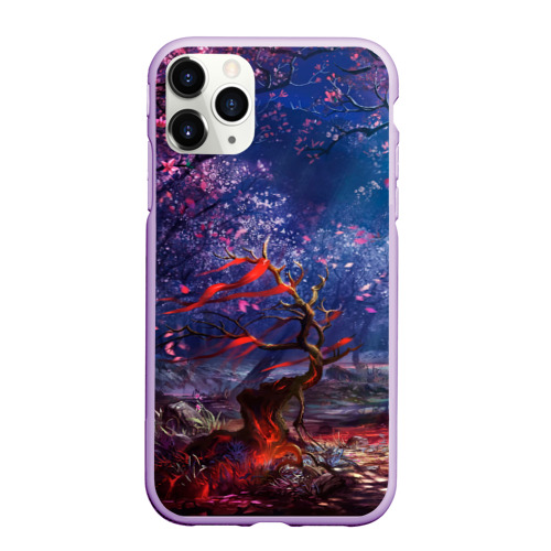 Чехол для iPhone 11 Pro Max матовый с принтом Магический лес при луне, вид спереди #2