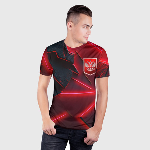 Мужская футболка 3D Slim Красный     герб РФ, цвет 3D печать - фото 3