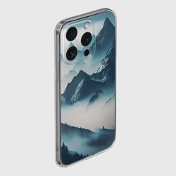 Чехол для iPhone 15 Pro Max силиконовый с защитой камеры Горы в тумане - нейросеть - фото 2