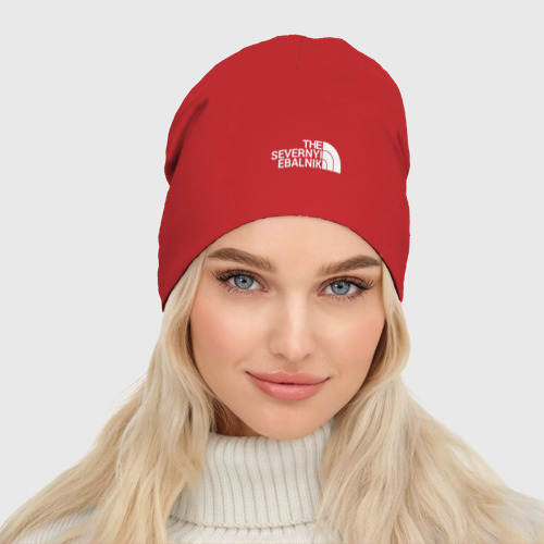Женская шапка демисезонная Северное лицо белая надпись, цвет красный - фото 3