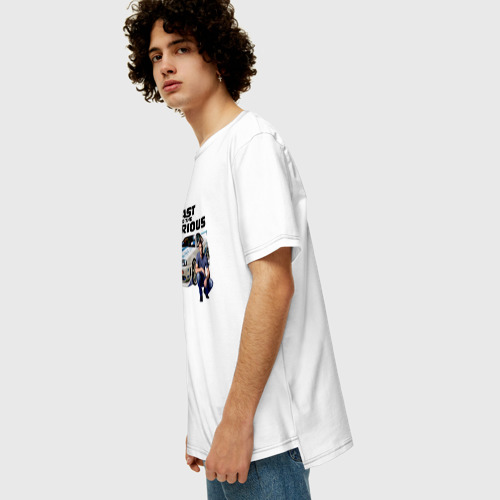 Мужская футболка хлопок Oversize с принтом Брайан О'Коннер Nissan Skyline R34, вид сбоку #3