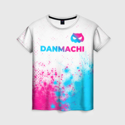 Женская футболка 3D DanMachi neon gradient style: символ сверху