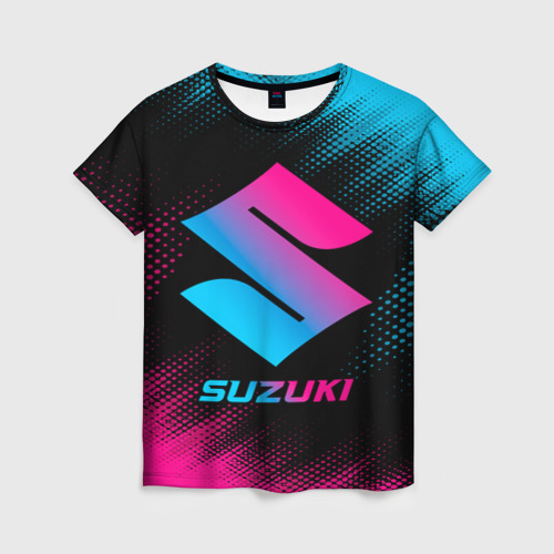Женская футболка 3D с принтом Suzuki - neon gradient, вид спереди #2