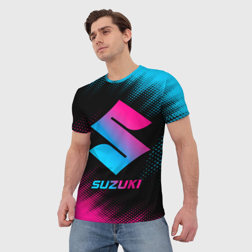 Мужская футболка 3D Suzuki - neon gradient, цвет 3D печать - фото 3