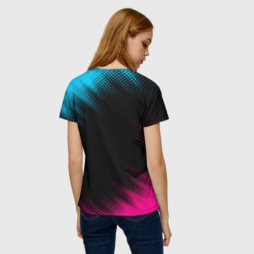 Женская футболка 3D с принтом Suzuki - neon gradient, вид сзади #2