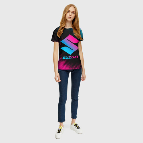 Женская футболка 3D с принтом Suzuki - neon gradient, вид сбоку #3