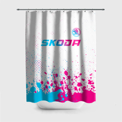 Штора 3D для ванной Skoda neon gradient style: символ сверху