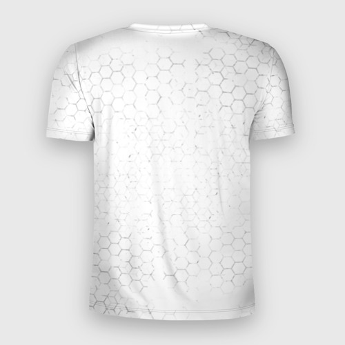 Мужская футболка 3D Slim с принтом Cyberpunk 2077 glitch на светлом фоне: надпись, символ, вид сзади #1