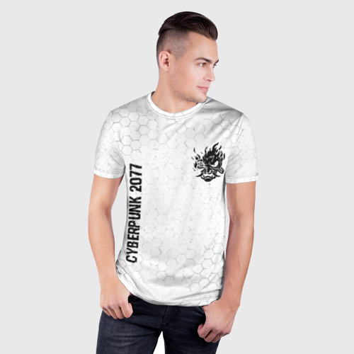 Мужская футболка 3D Slim с принтом Cyberpunk 2077 glitch на светлом фоне: надпись, символ, фото на моделе #1