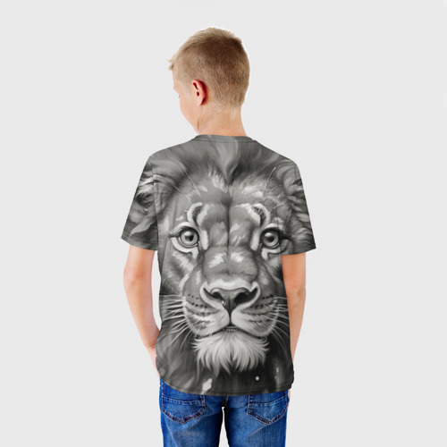 Детская футболка 3D с принтом Лев вечерний, вид сзади #2