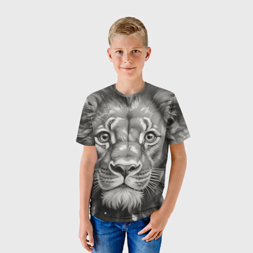 Детская футболка 3D с принтом Лев вечерний, фото на моделе #1