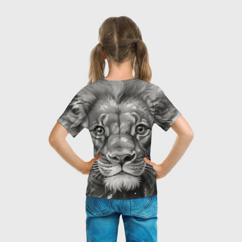Детская футболка 3D с принтом Лев вечерний, вид сзади #2