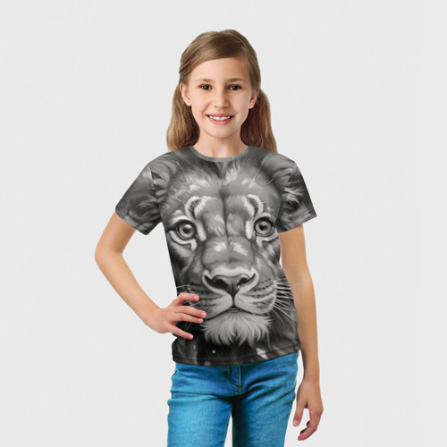 Детская футболка 3D с принтом Лев вечерний, вид сбоку #3