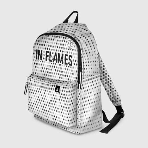 Рюкзак с принтом In Flames glitch на светлом фоне: символ сверху, вид спереди №1
