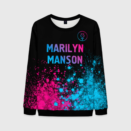 Мужской свитшот 3D Marilyn Manson - neon gradient: символ сверху, цвет черный