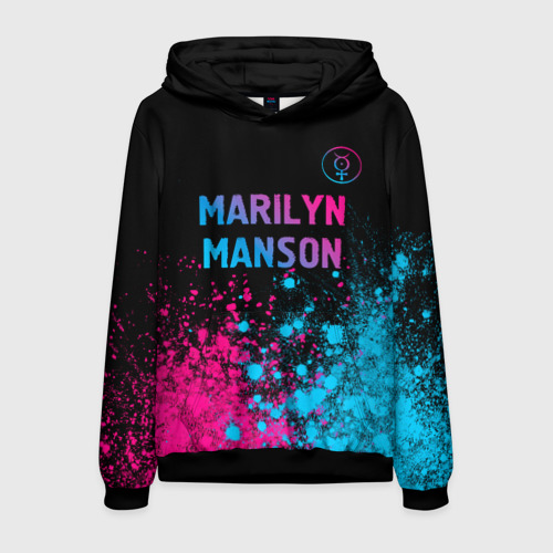 Мужская толстовка с принтом Marilyn Manson - neon gradient: символ сверху, вид спереди №1