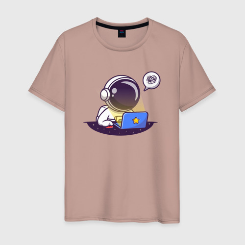 Мужская футболка хлопок Космонавт программист с ноутбуком, цвет пыльно-розовый