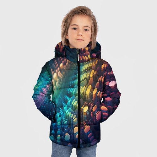 Зимняя куртка для мальчиков 3D с принтом Радужные блики нейроарт, фото на моделе #1